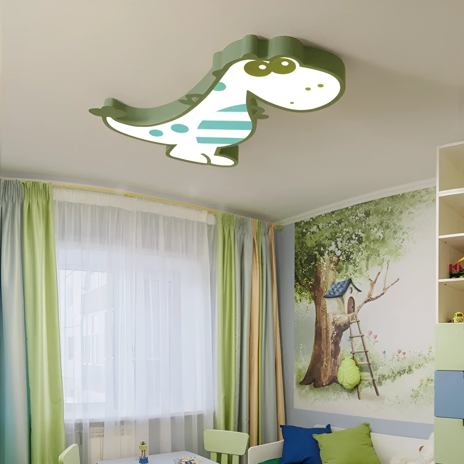 Cartoon dinosaur design ceiling light with PVC shade and aluminium body, 48cm diameter