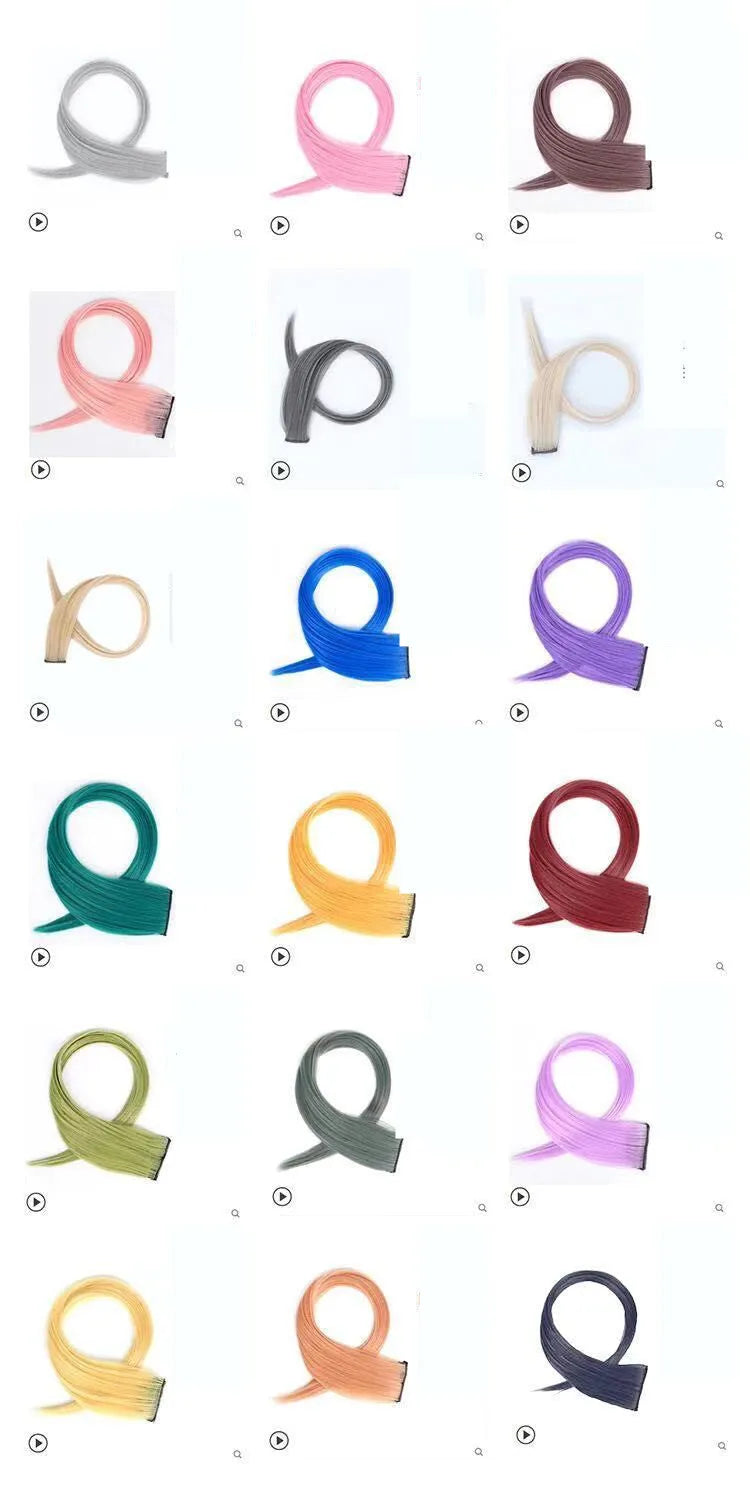 Long 60cm curly gradient hair wig patch in mixed silk material on a card, showing clip-in mechanism.