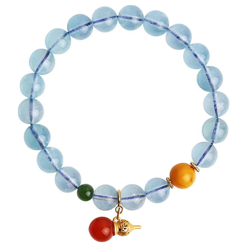 Aquamarine crystal bracelet with 8mm geometric beads in ethnic retro design