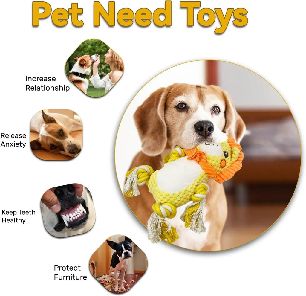 Lion and monkey plush squeaky dog toys with no-stuffing construction for medium large dogs
