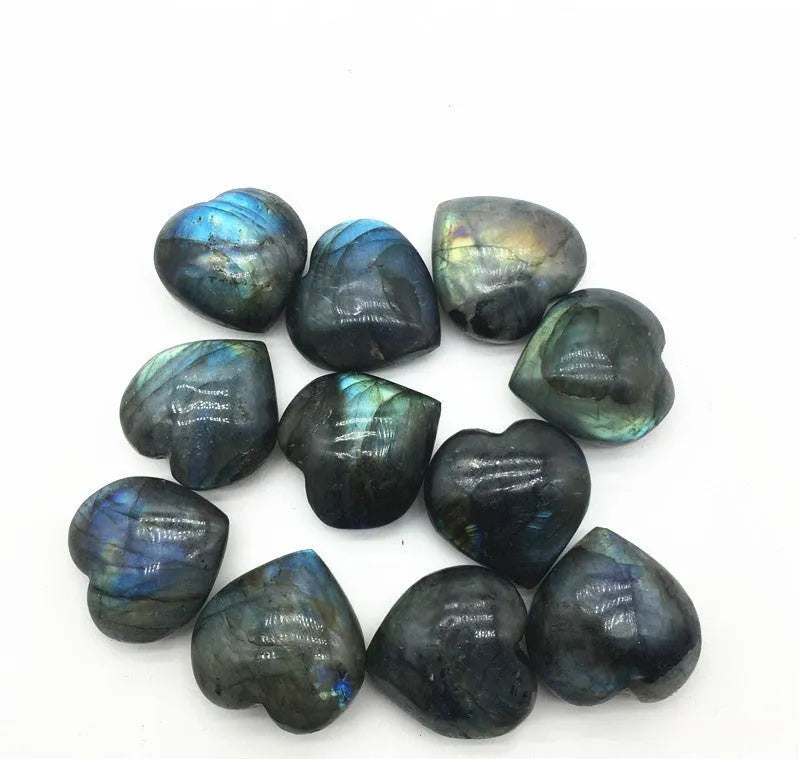 Blue light labradorite moonstone Heart of the Ocean geometric crystal necklace on a chain.