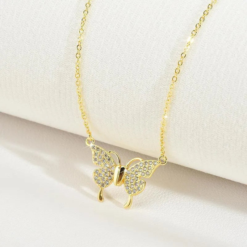 Women's titanium steel clavicle necklace with magnetic snap butterfly pendant on twisted chain