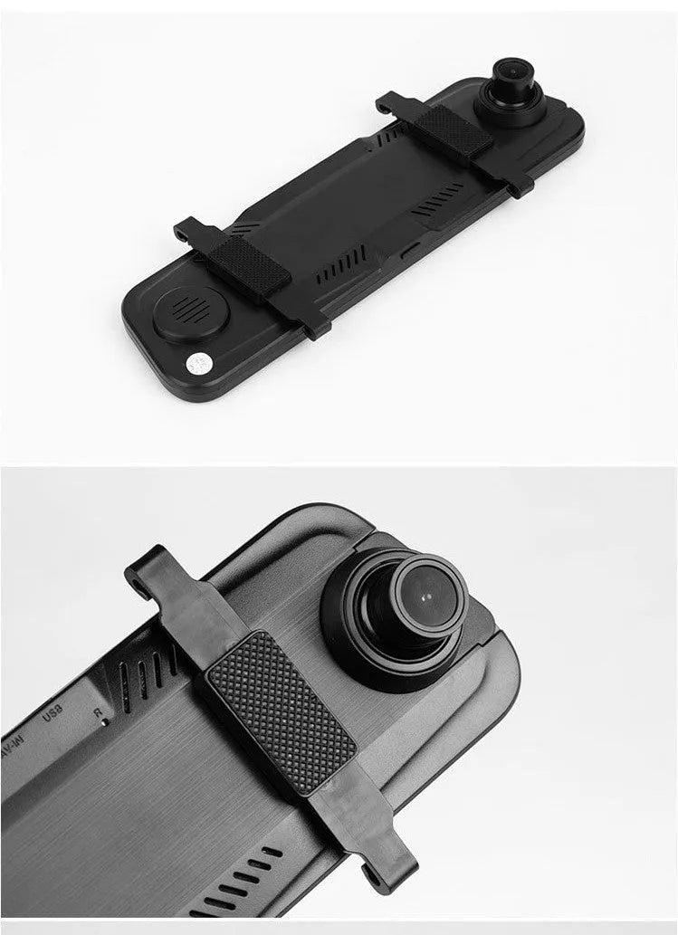 10-inch full screen car dash cam with front and rear cameras on a car windscreen