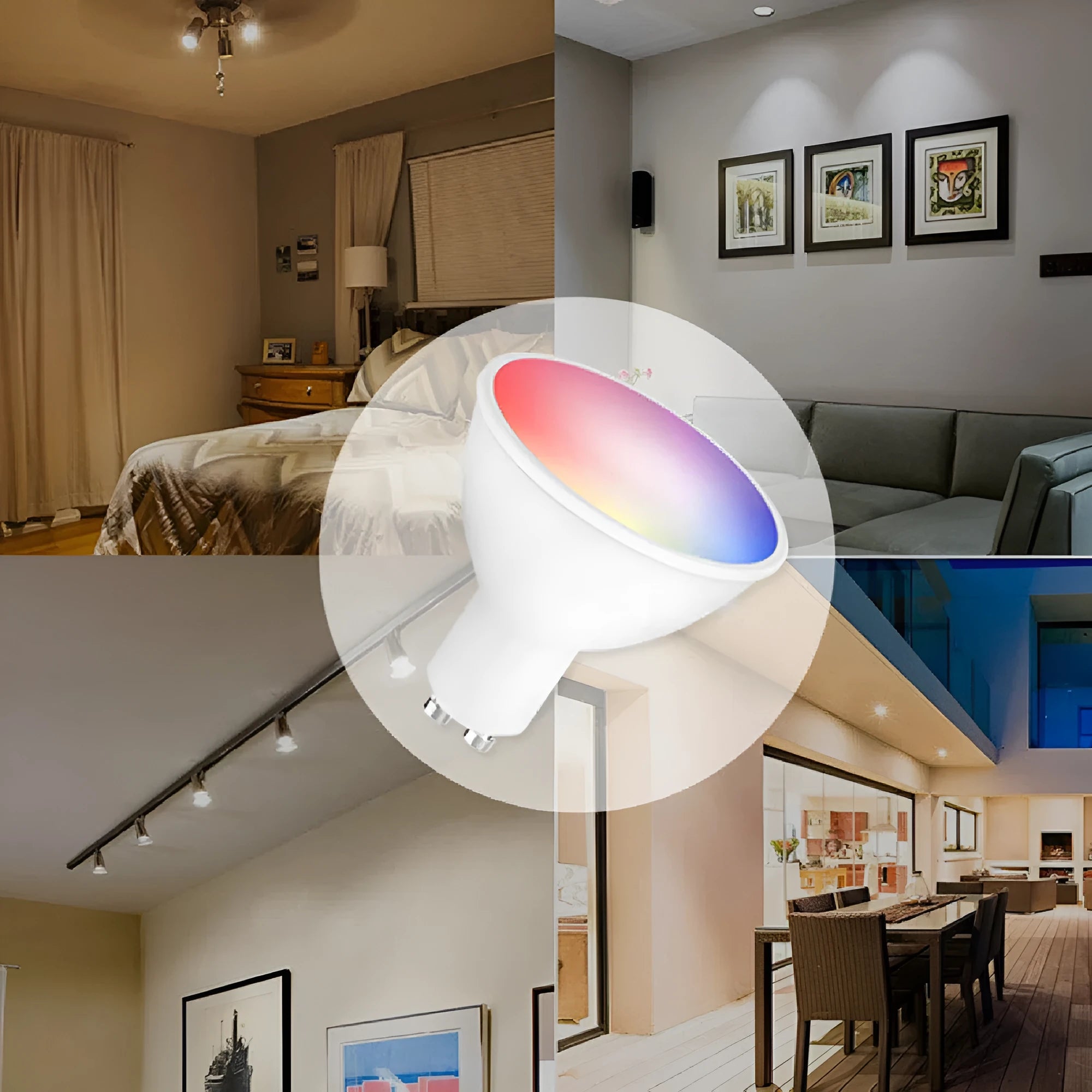 GU10 RGBCCT smart spotlight with wifi and voice control, 50mm diameter by 55mm length