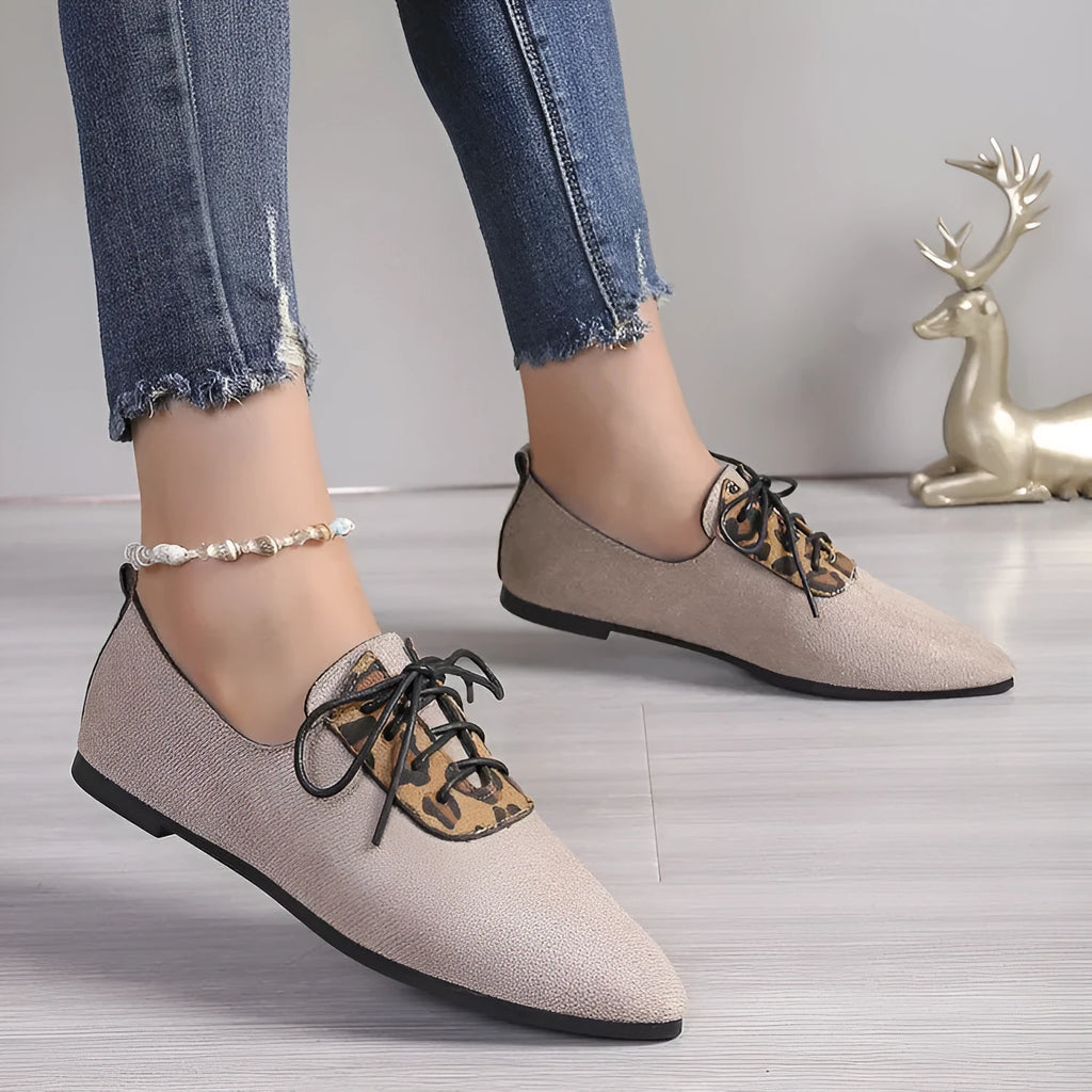 Women's plus size leopard print pumps in beige with pointed toe design
