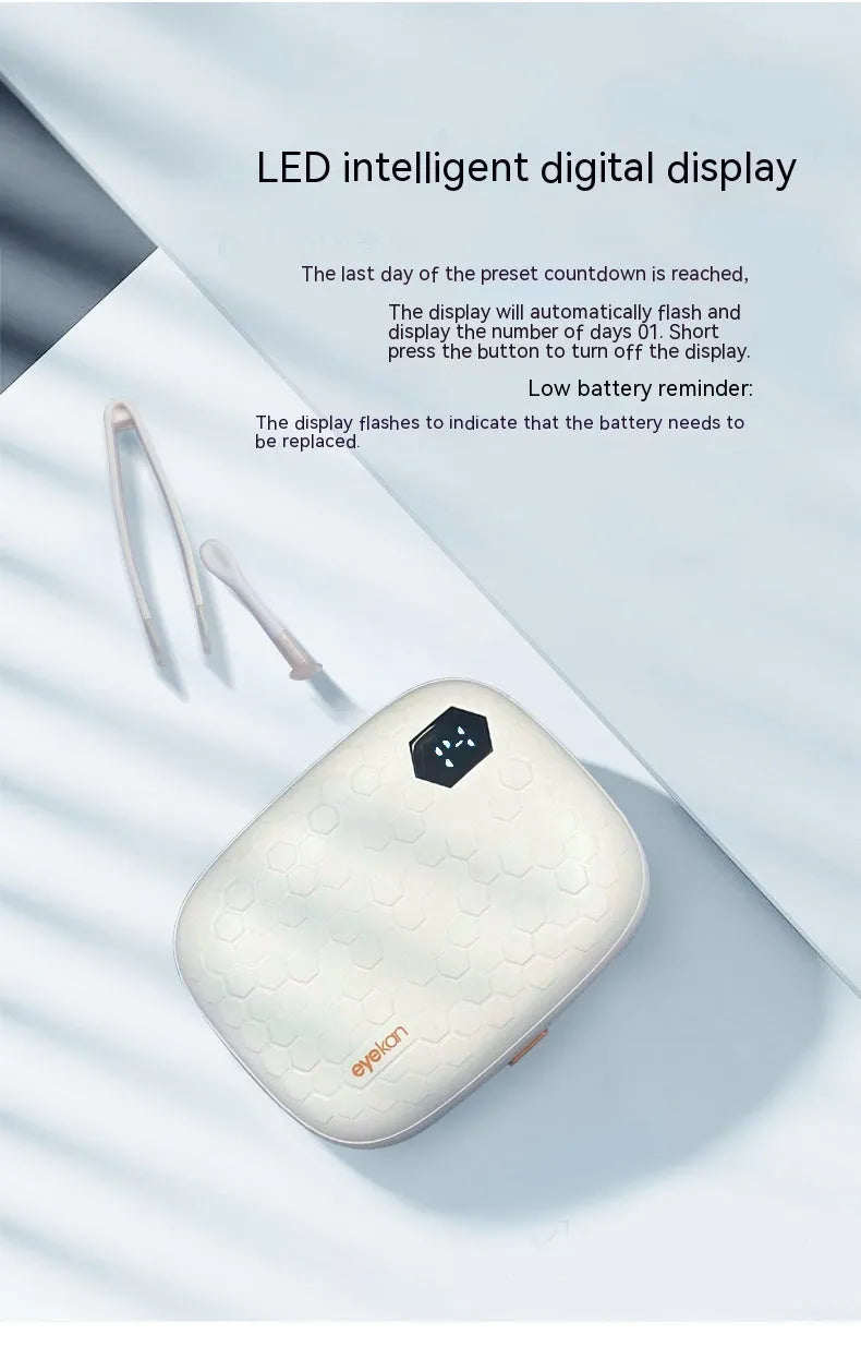 Pearl white automatic ultrasonic cleaning machine for glasses, dimensions 85mm by 65mm by 30mm.