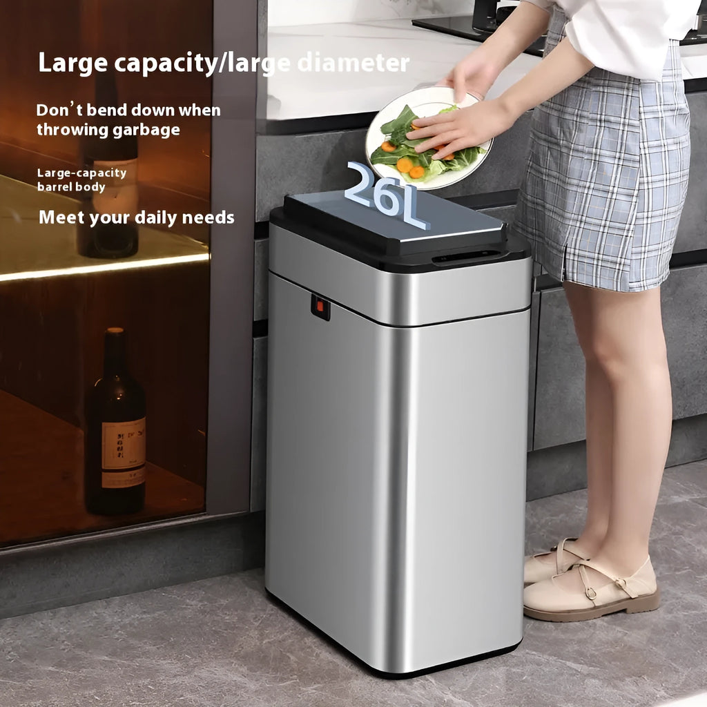 Stainless steel inductive smart trash can with automatic lid opening and square shape