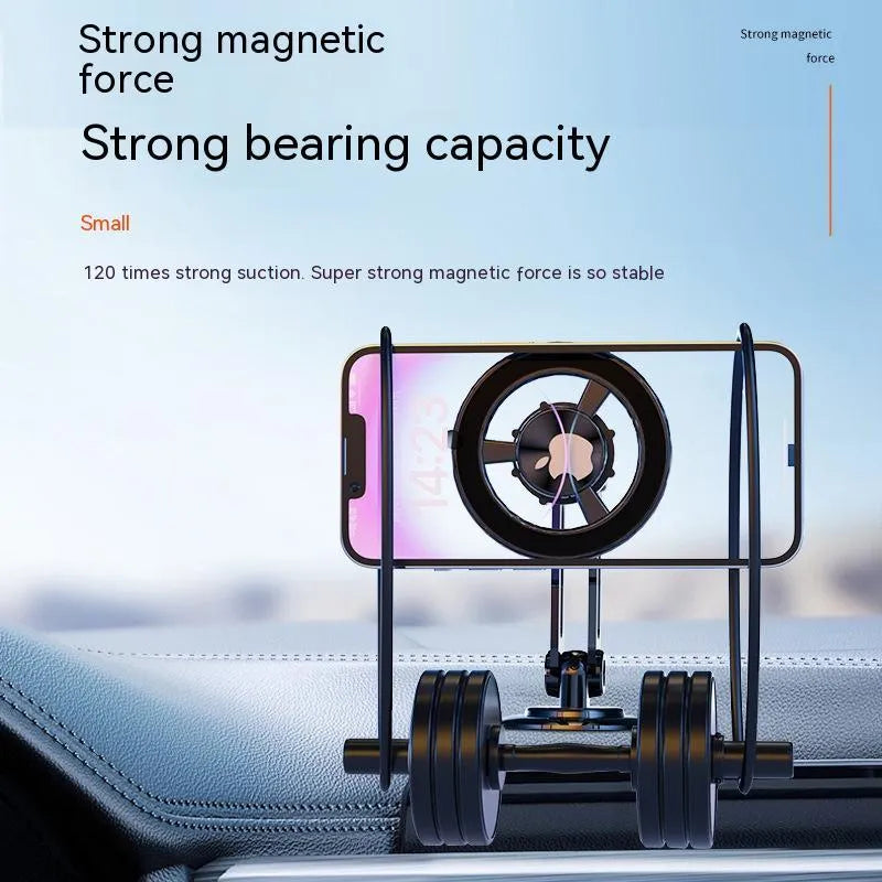 All-metal magnetic car phone holder in black, includes magnetic rings and adhesive pads