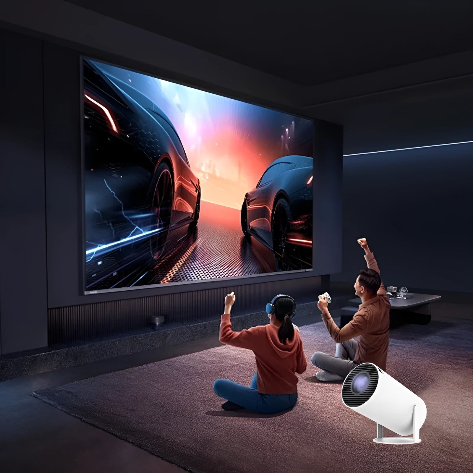 White Barrel X10 PLUS portable projector with gamepad and remote control for home cinema and gaming