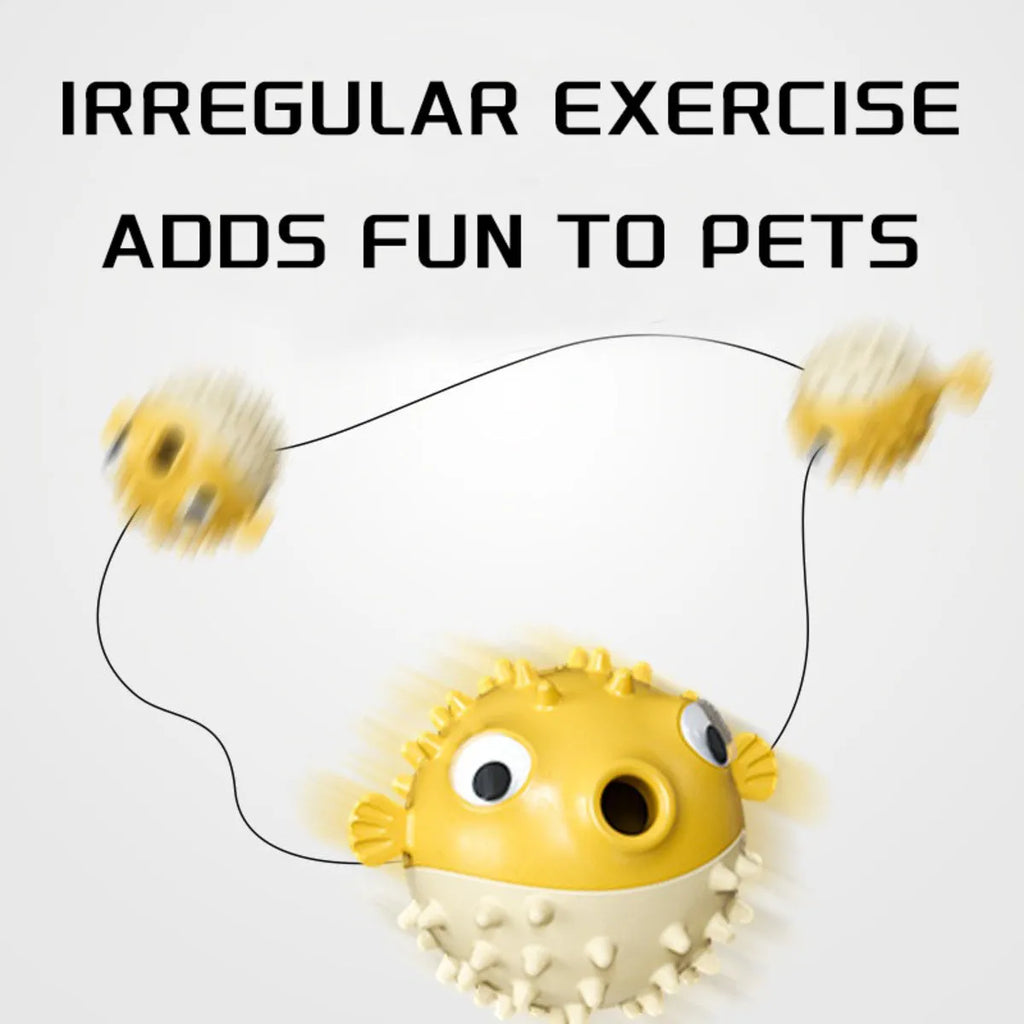 Yellow fish-shaped vinyl dog chew toy with textured surface for aggressive chewers