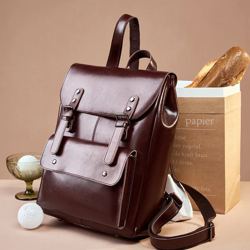 Genuine leather women's computer backpack in black, brown or coffee colour