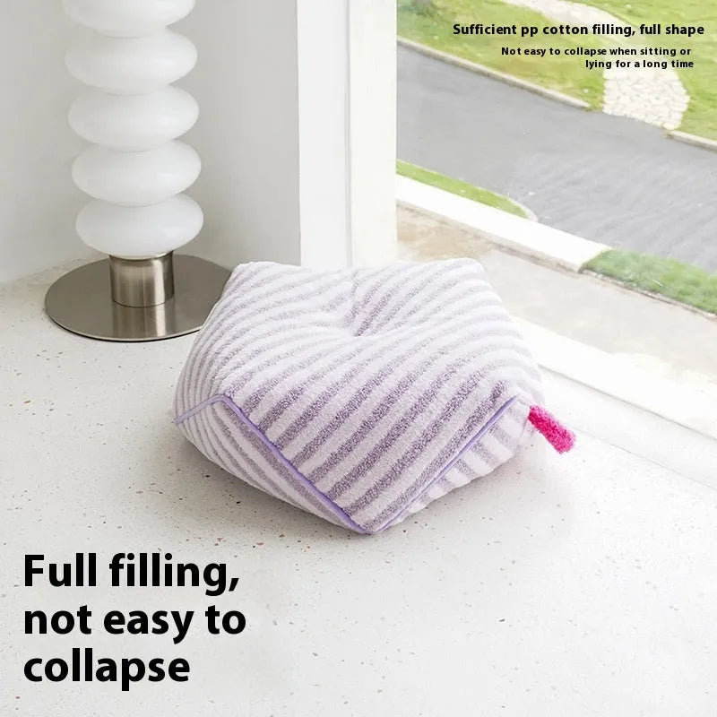 Striped soft velvet pet bed for dogs with removable cover in yellow, orange, or purple colours.