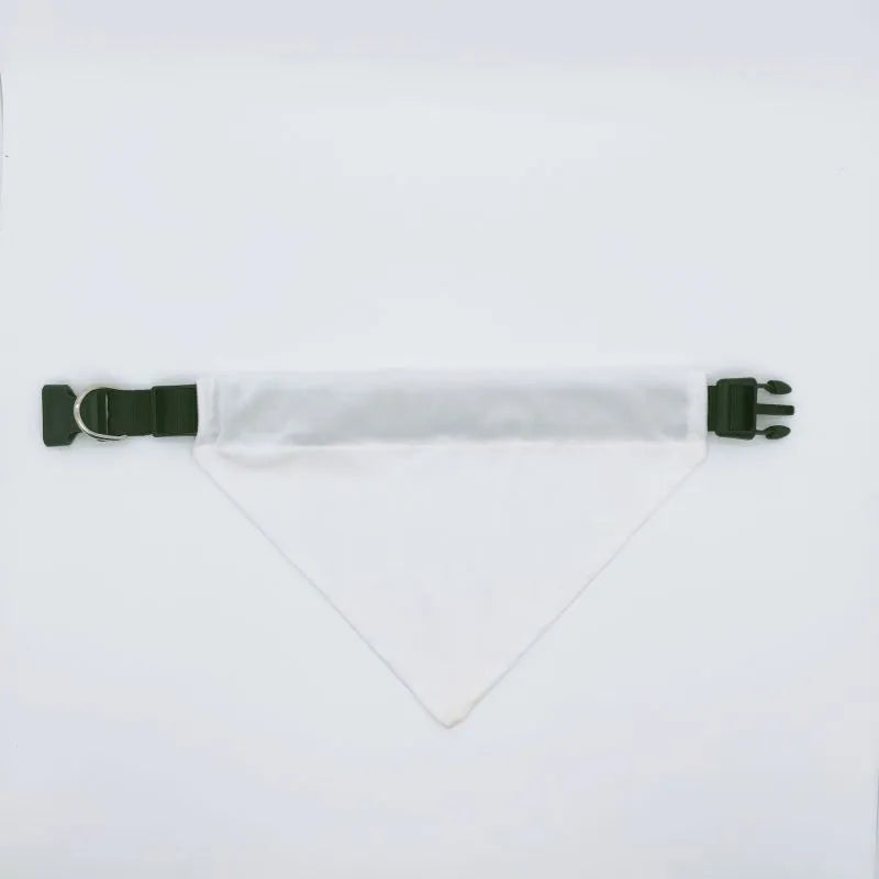 White polyester dog scarf for thermal transfer customisation in S, M, L, and XL sizes