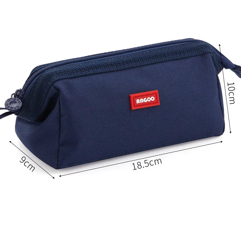 Oxford cloth pencil case with double zippers in yellow, black or dark blue colours for stationery storage