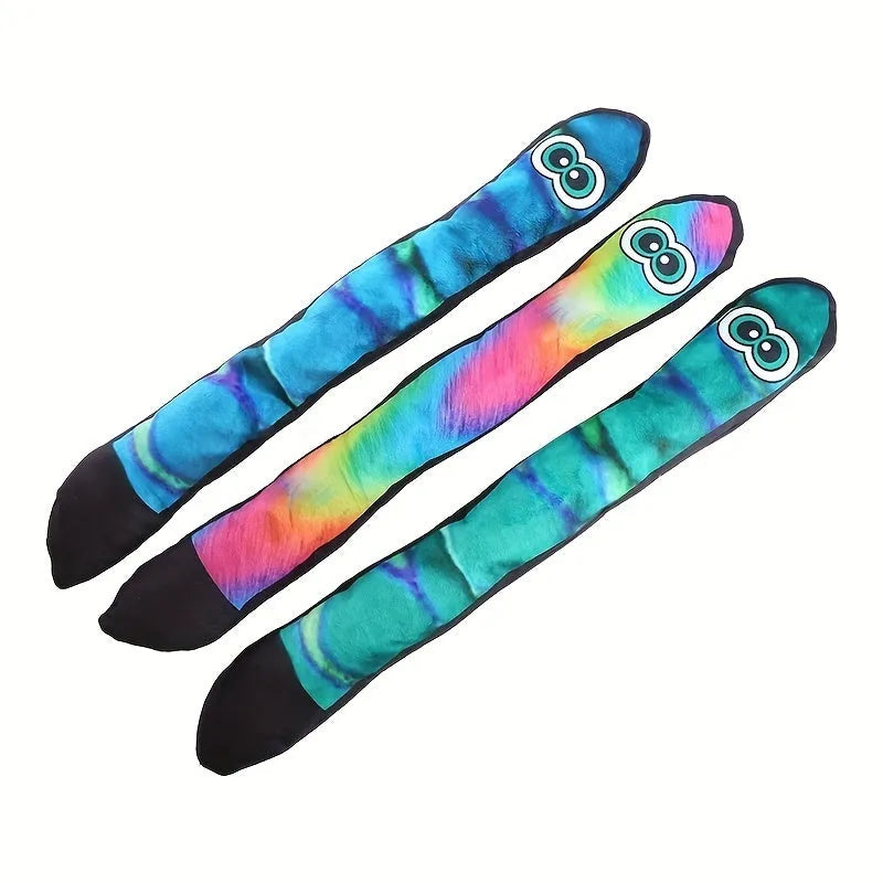 Multicolour snake-shaped plush dog squeaky toy with stripe print