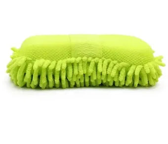 Silver green microfiber chenille car wash sponge measuring 14x25 cm
