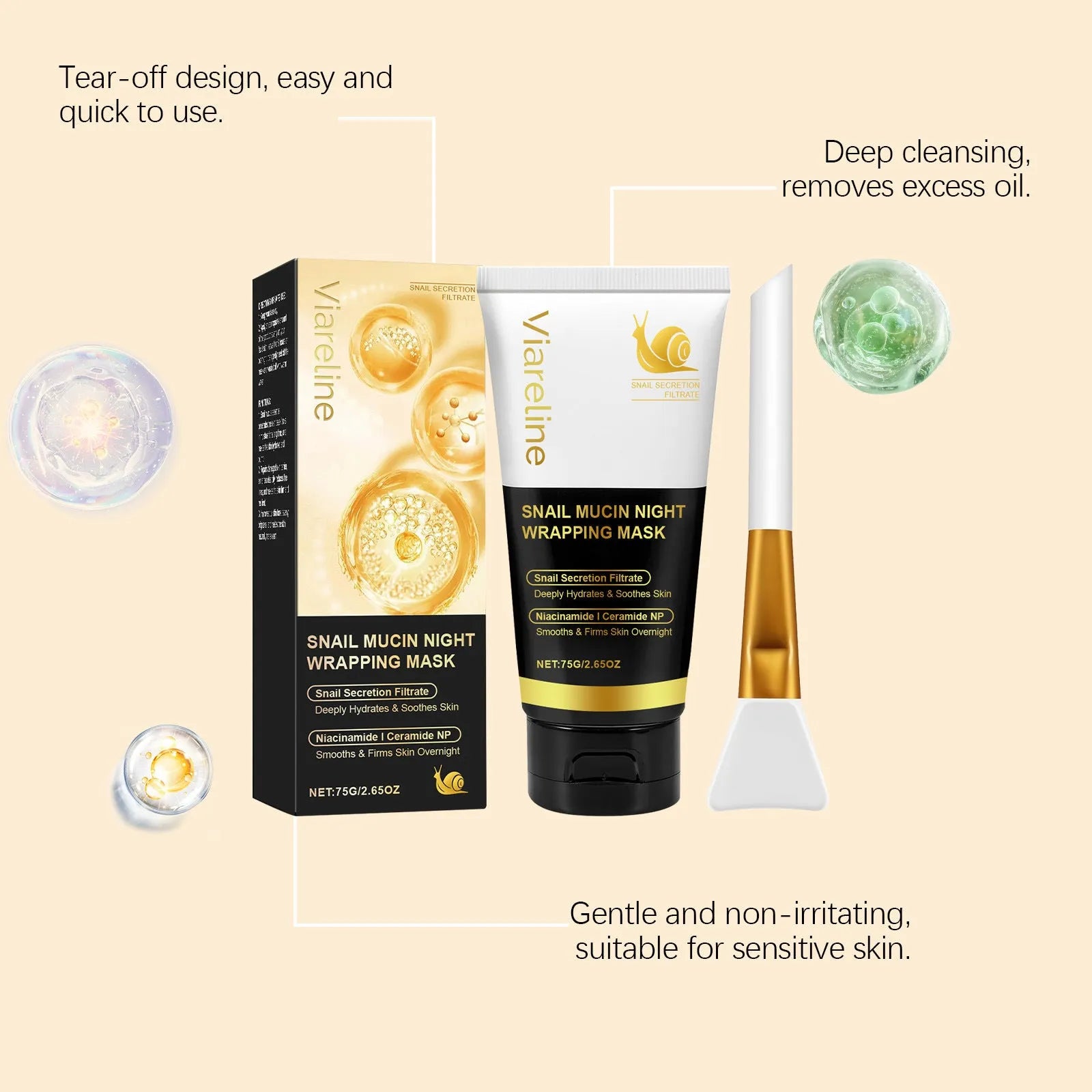 Turmeric sleep mask set showing cream container and application brush for overnight facial treatment