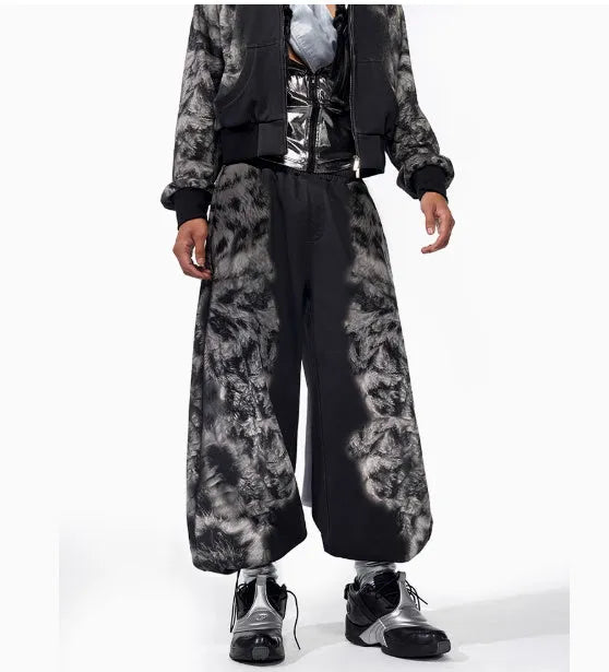 Women's printed polyester hoodie and loose-fit trousers co-ordinated streetwear set