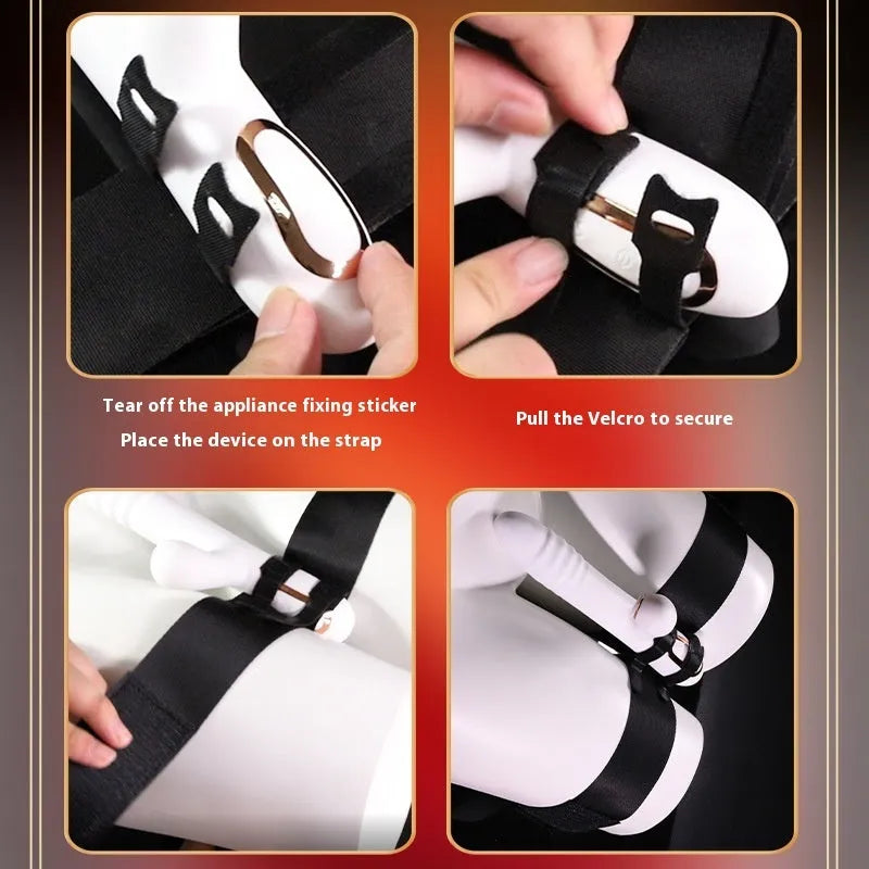 Black knitted adult harness strap for intimate toy mounting