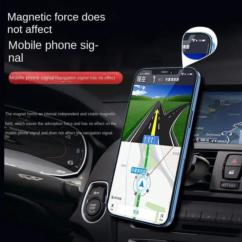 Black aluminium alloy magnetic car phone holder mounted on central control air vent