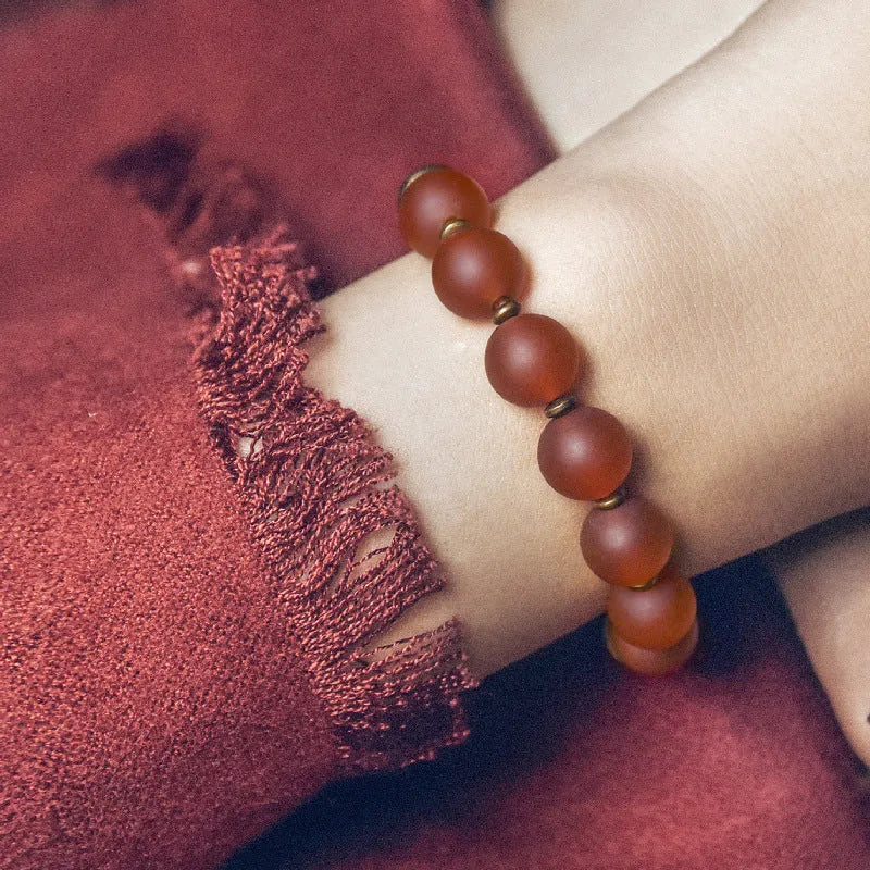 Retro ethnic style couples bracelet made with natural green and red agate beads.