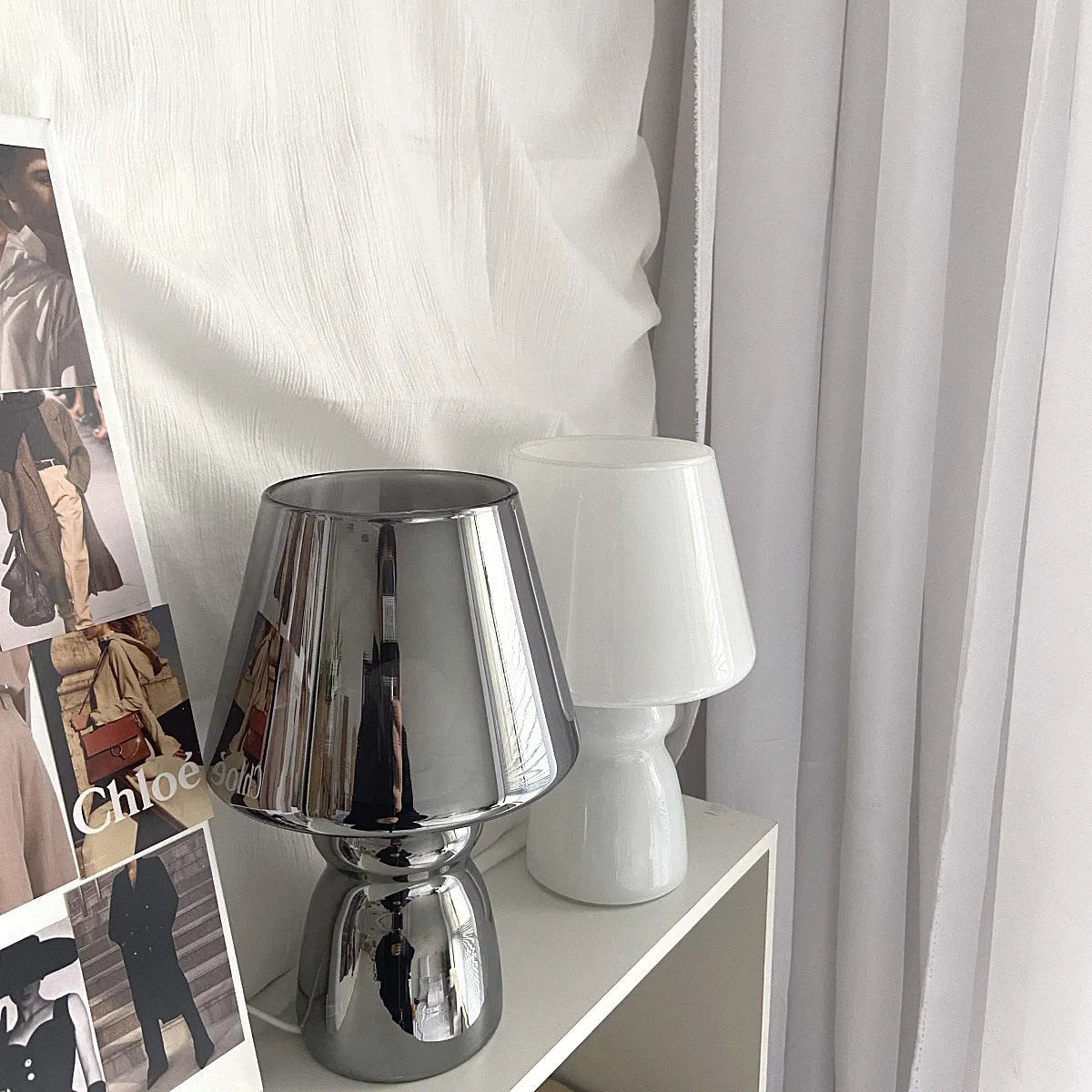 Simple plastic table lamp in soot colour, 16x25cm, for desk or bedside use