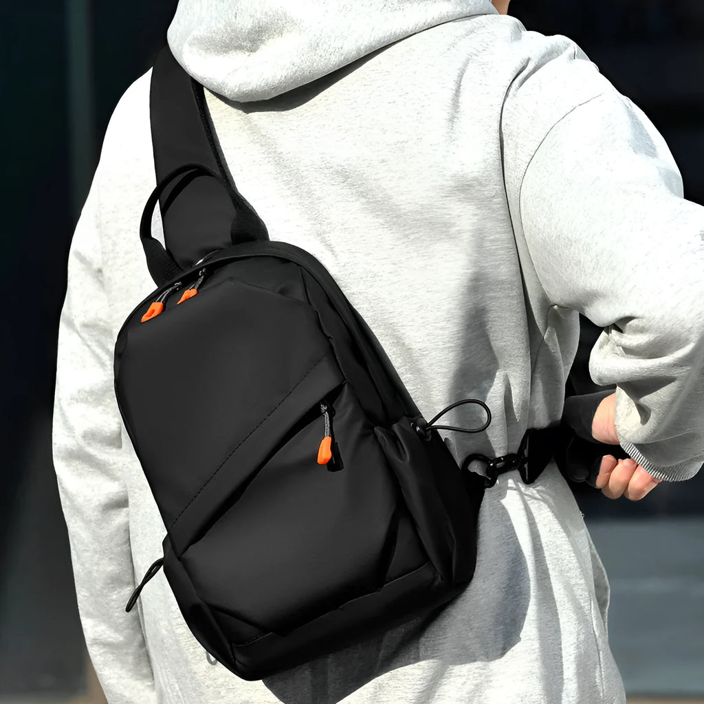 Men's black waterproof crossbody bag with single shoulder strap