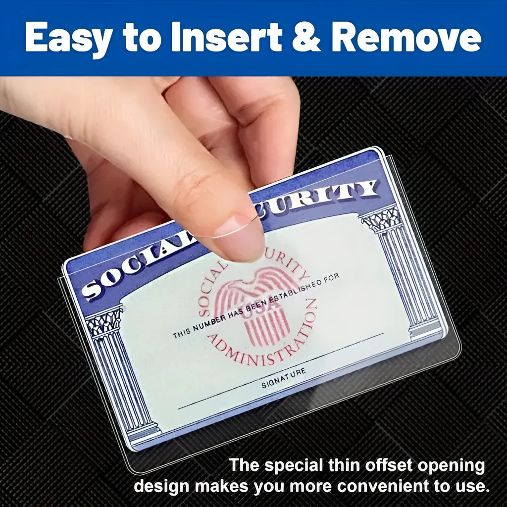 Clear PVC Social Security card holder protector measuring 9.7 by 5.9 centimetres.