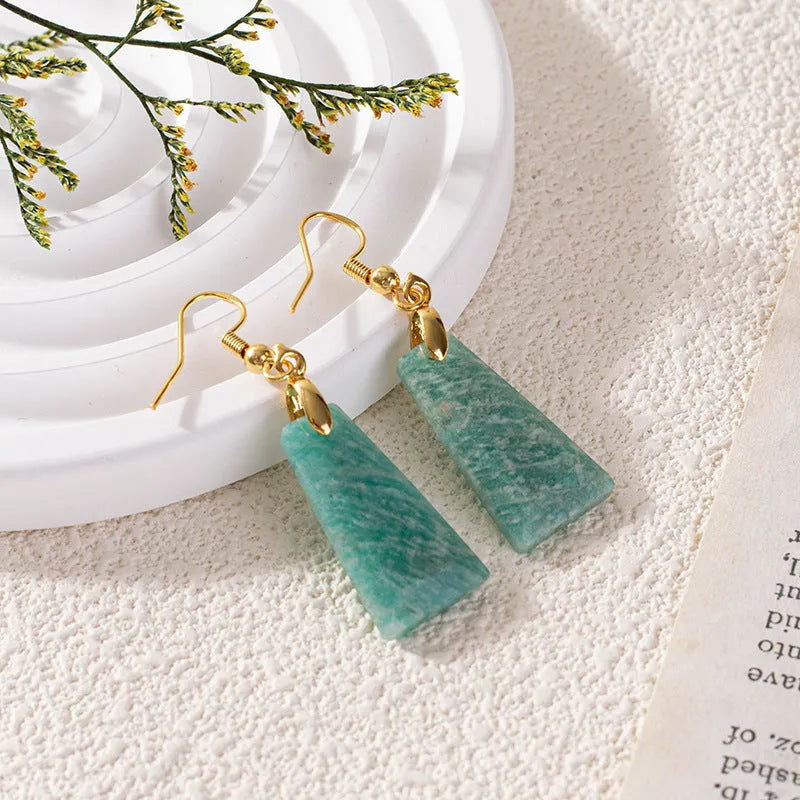 Pure natural amazonite trapezoid earrings with geometric cut in gold or silver setting