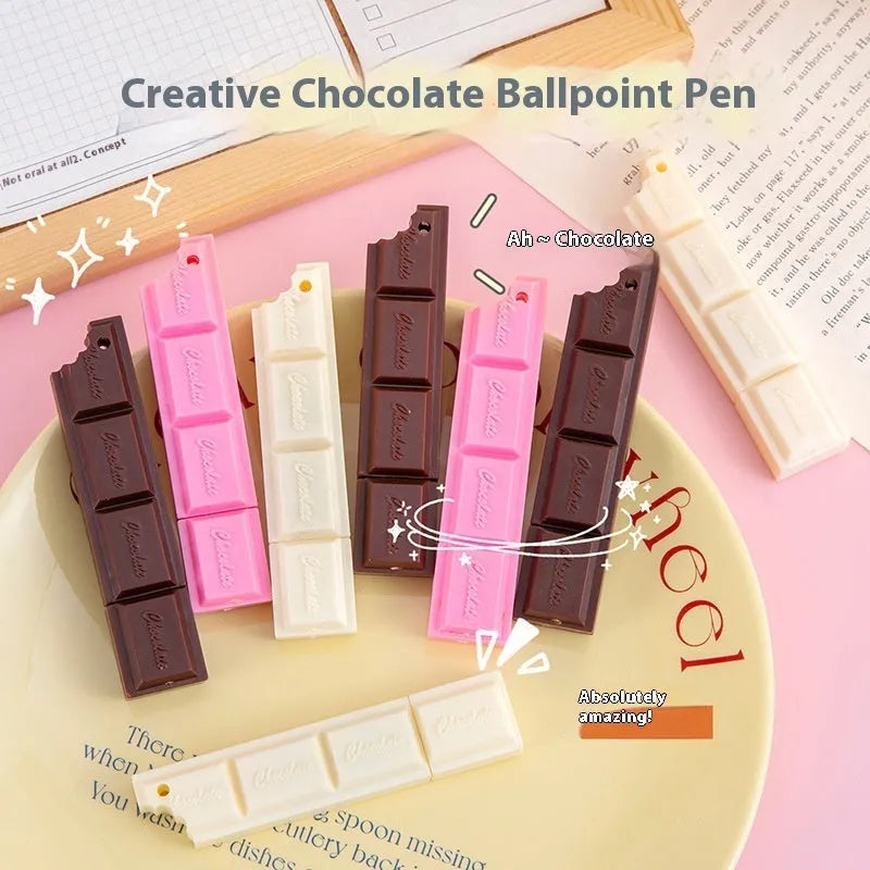Chocolate-themed ballpoint pen with cartoon food design and 0.5mm tip in pink, beige, or brown colour