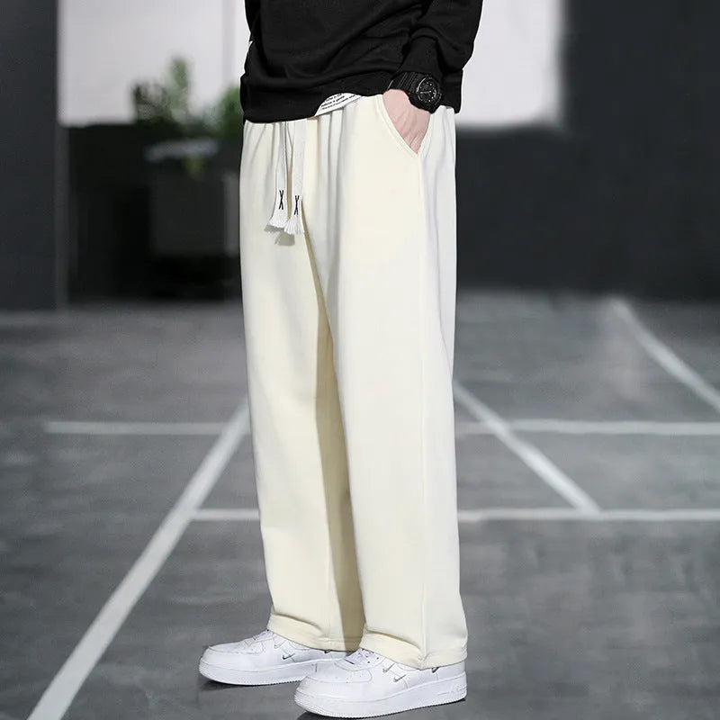 Men's casual bamboo fibre high-waist sports trousers in grey, shown with multiple pockets
