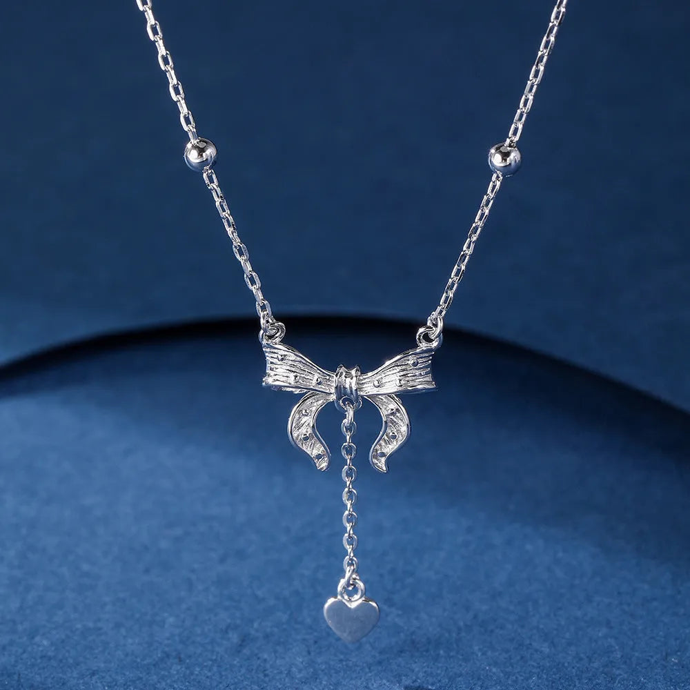 S925 sterling silver butterfly heart clavicle necklace with adjustable 40-45cm O-ring chain