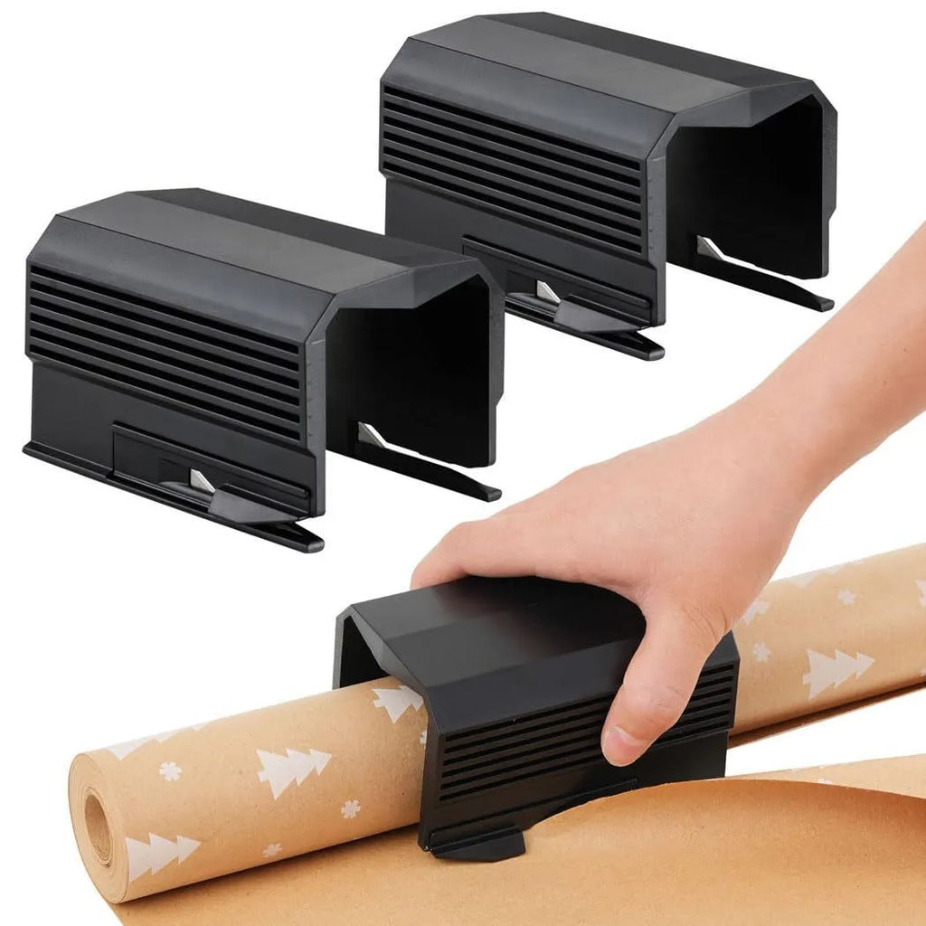 Creative plastic paper cutter for roll paper and scrolls in black, red, or green colours
