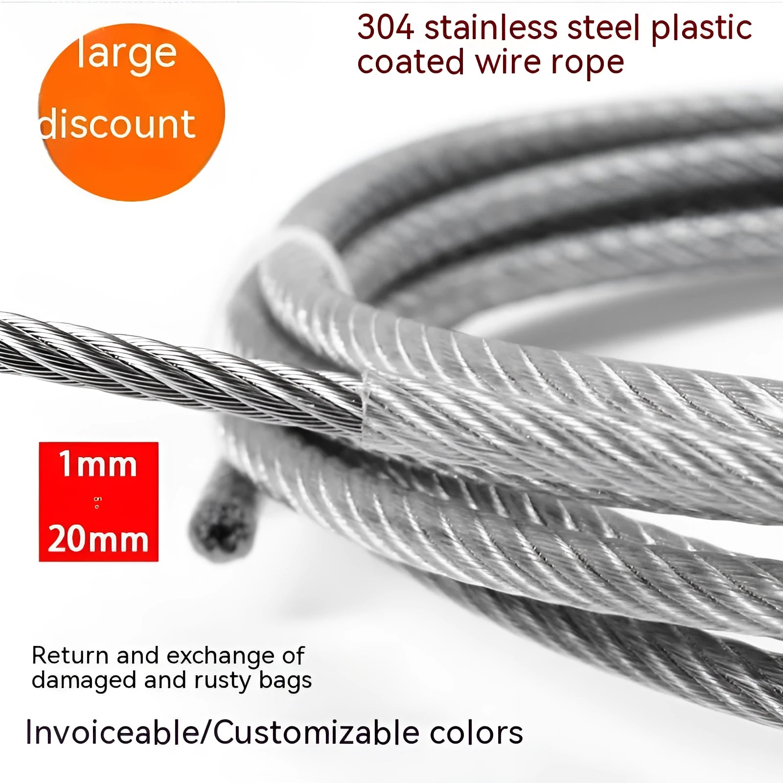 304 stainless steel coated anti-theft security cable on a 1 metre reel.