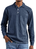 Men's distressed cotton lapel polo shirt in retro washed army green with long sleeves