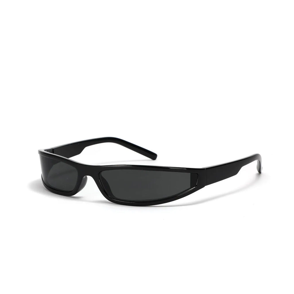 Female narrow frame future style sunglasses in bright black and gray colour option