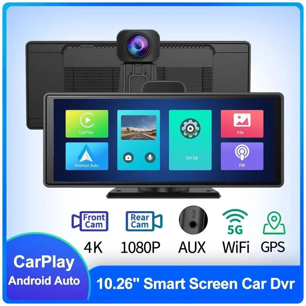 10.26 inch car dash camera with touch screen for front and rear recording