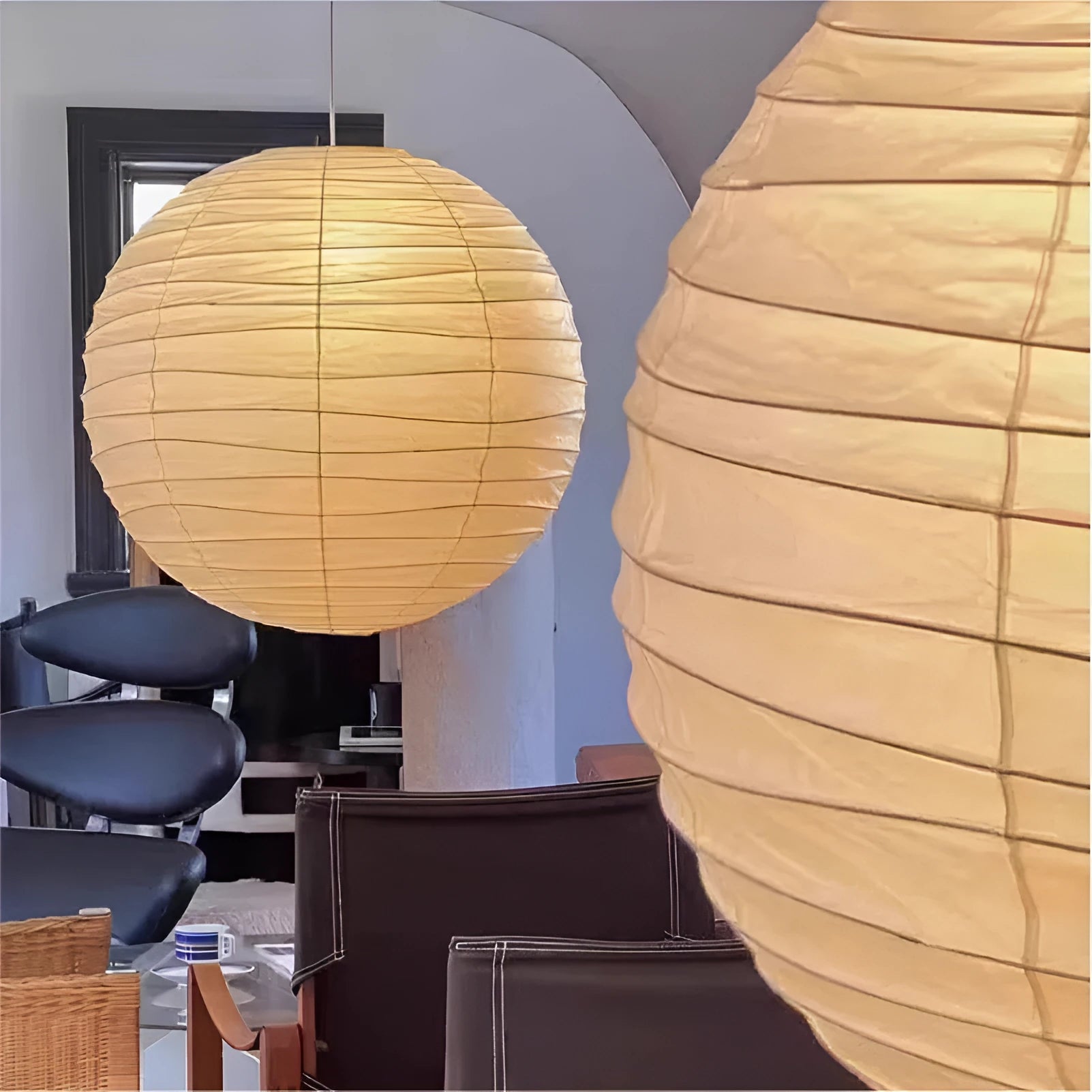 Japanese style rice paper chandelier in three sizes with warm light option