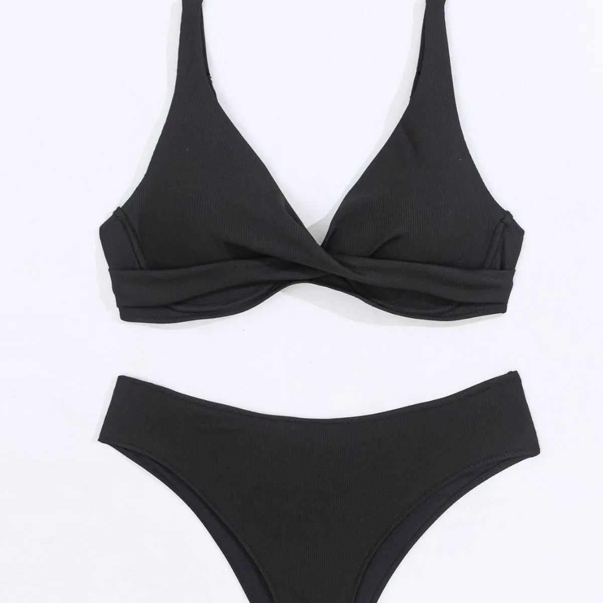 Women's rib fabric bikini two-piece swimsuit in five solid colour options