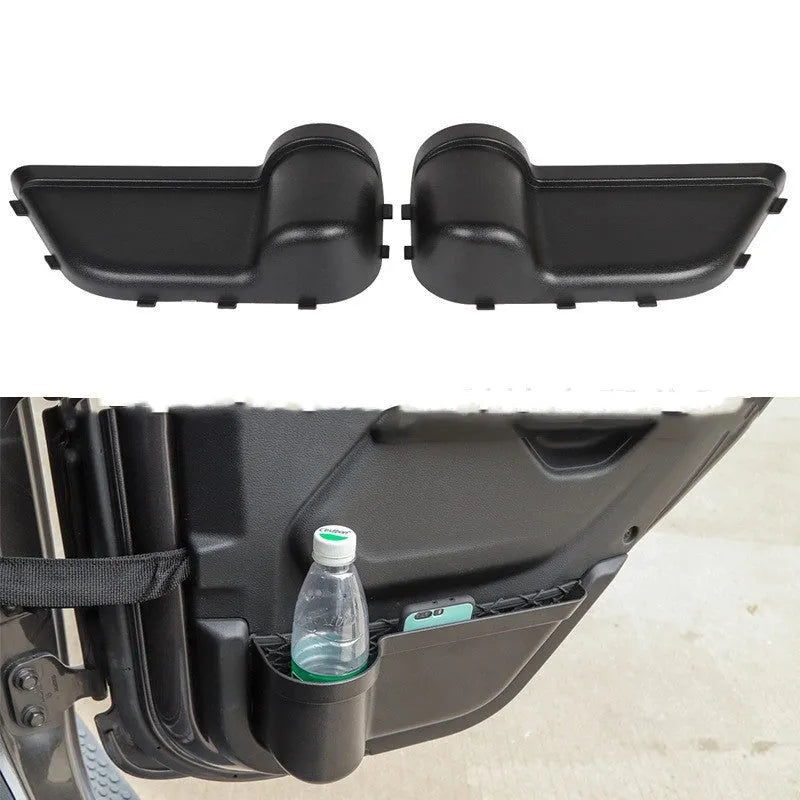 Black ABS door storage container for Jeep Wrangler JK and JL model interior.