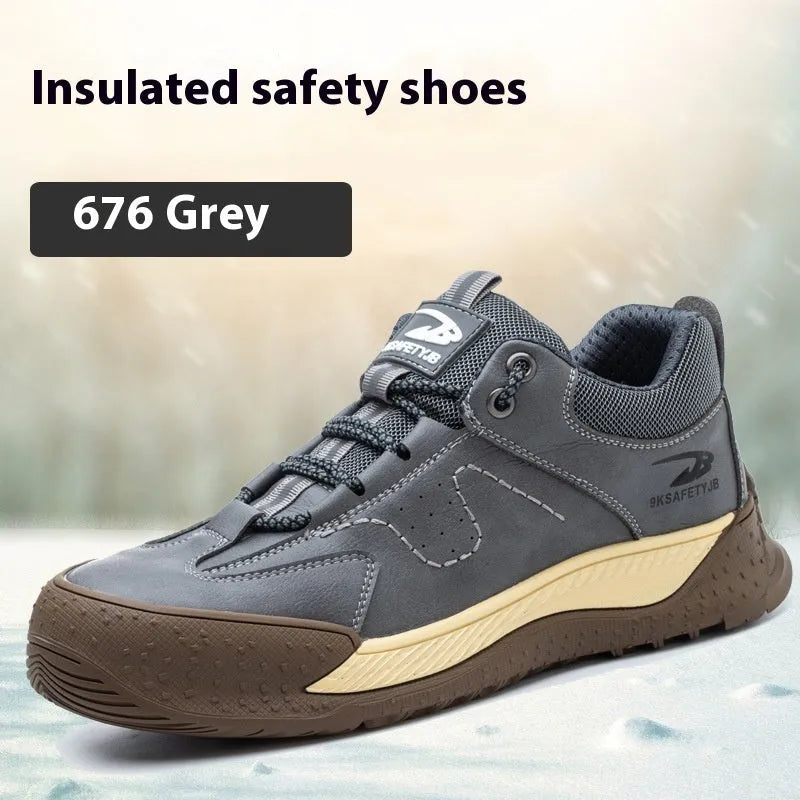 Men's Flyknit safety work shoes with leather upper and rubber sole in multiple colour options