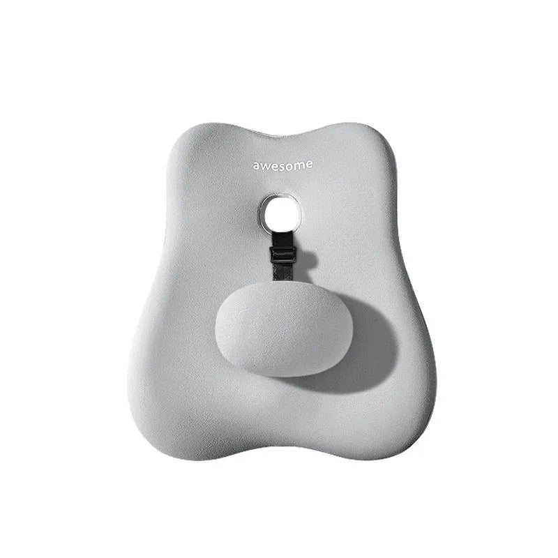 Car lumbar support pillow with memory foam and cotton cover in multiple colour options including black, grey, blue, and green