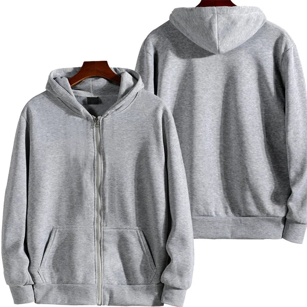 Men's solid colour loose fit sports zipper jacket on a hanger