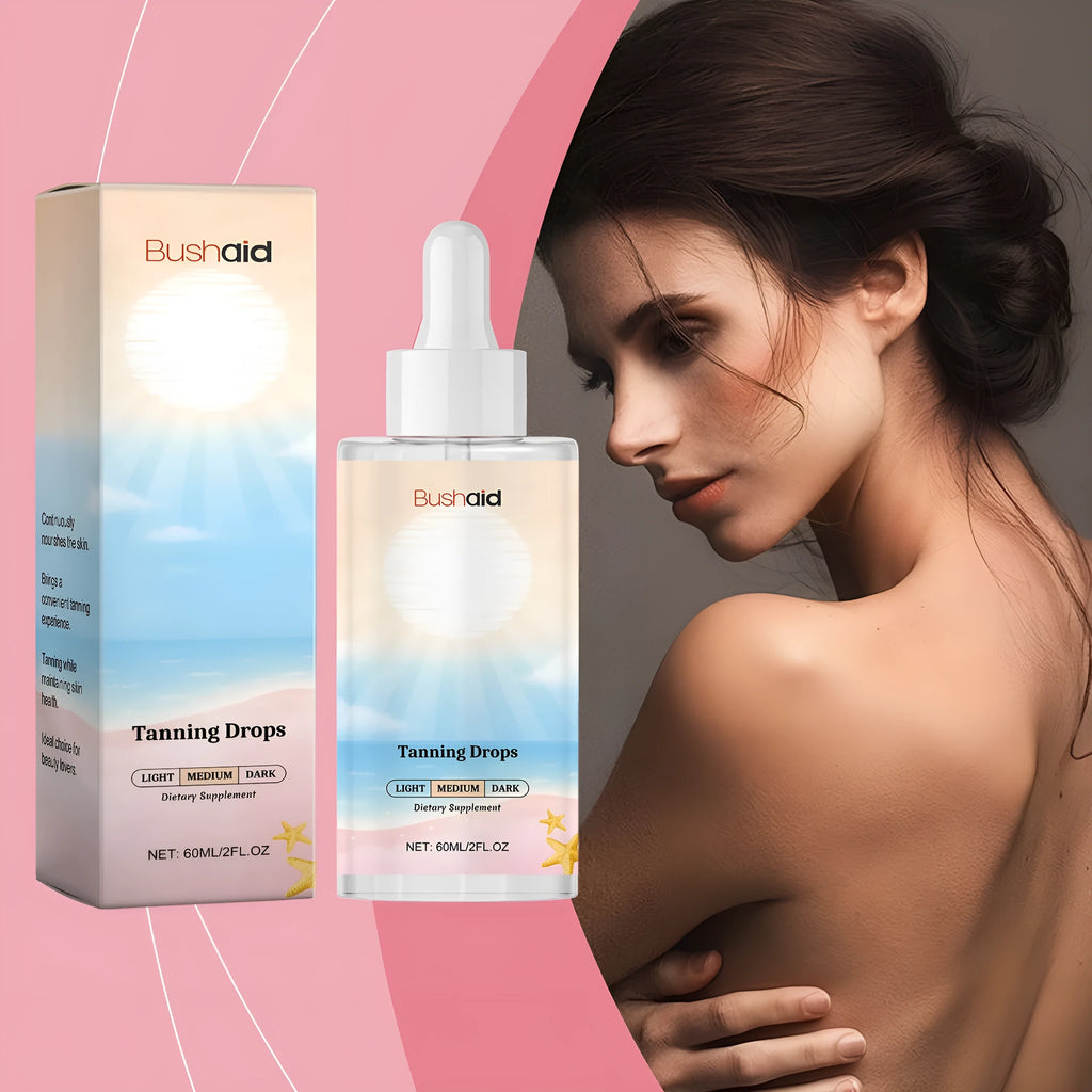 60ml bottle of tanning drops for a sunless body tan, shown with dropper.