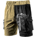 Man wearing loose fit men's shorts with a digital 3D print design in a cotton blend fabric.