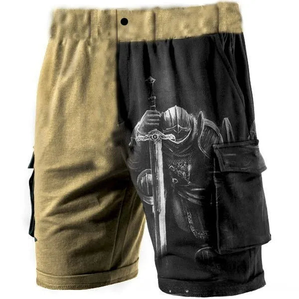 Man wearing loose fit men's shorts with a digital 3D print design in a cotton blend fabric.