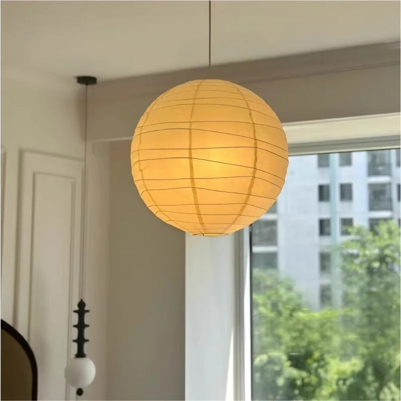 Japanese style rice paper chandelier in three sizes with warm light option