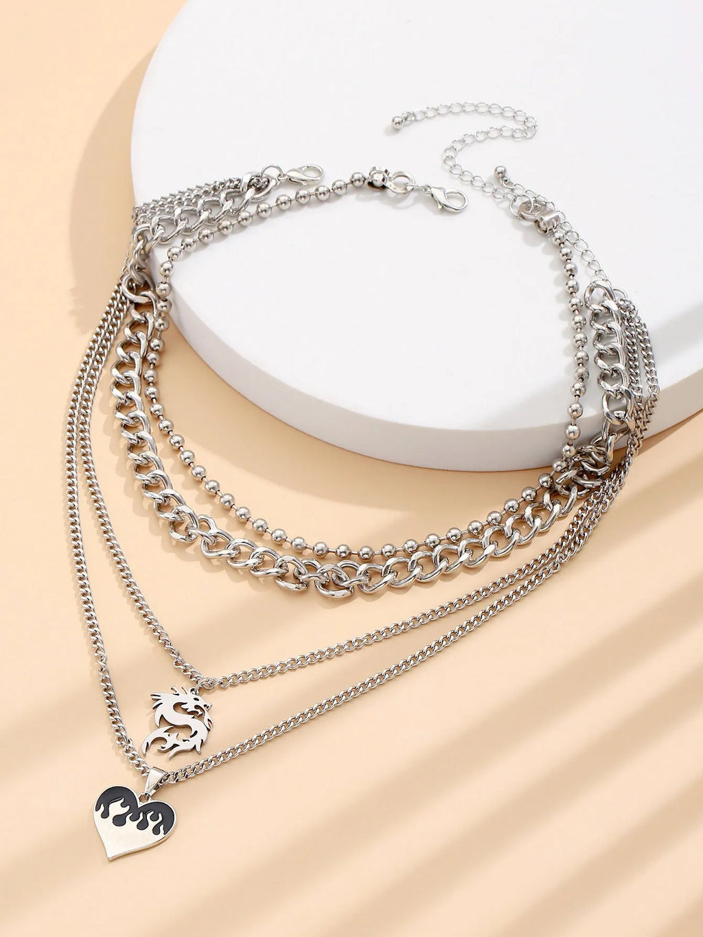 Silver alloy love dragon pendant necklace on adjustable clavicle chain geometric shape