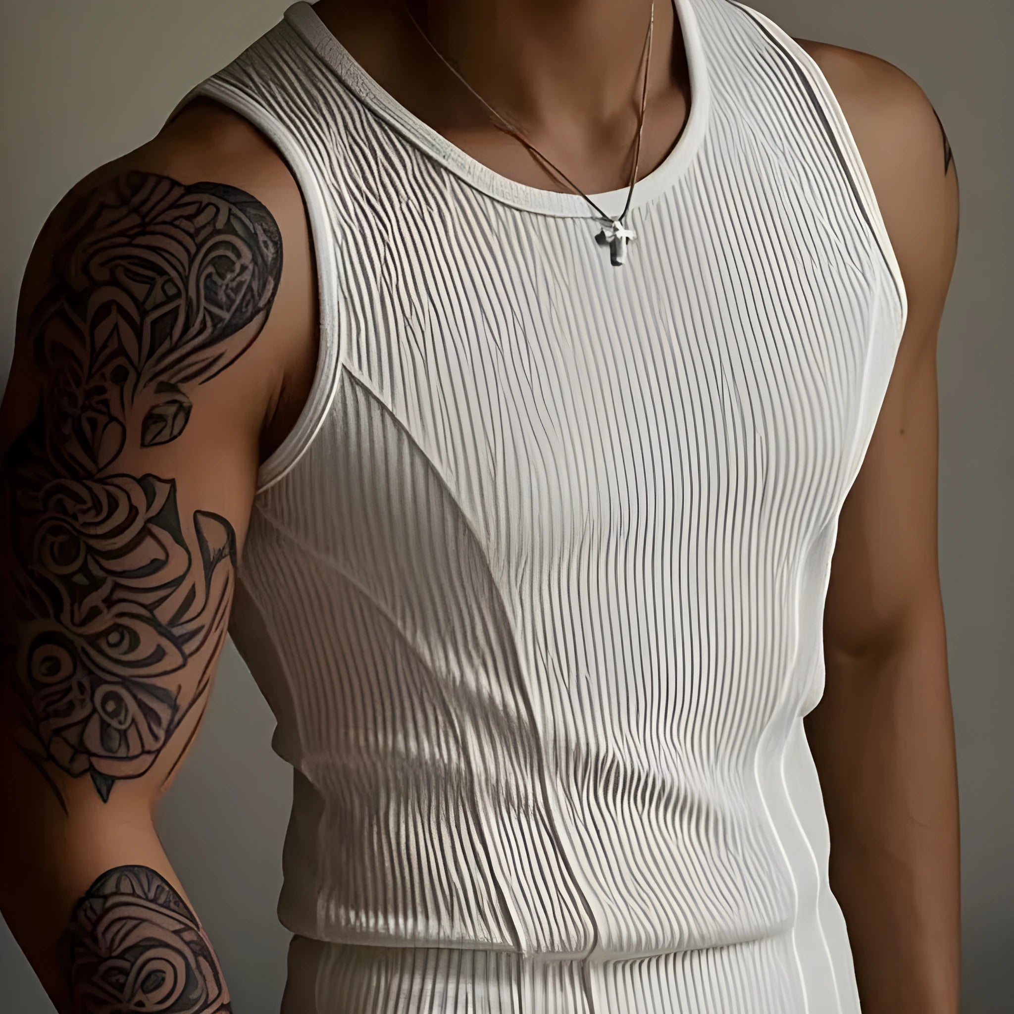 Men's black sports vest with I-shaped back design and American stitching