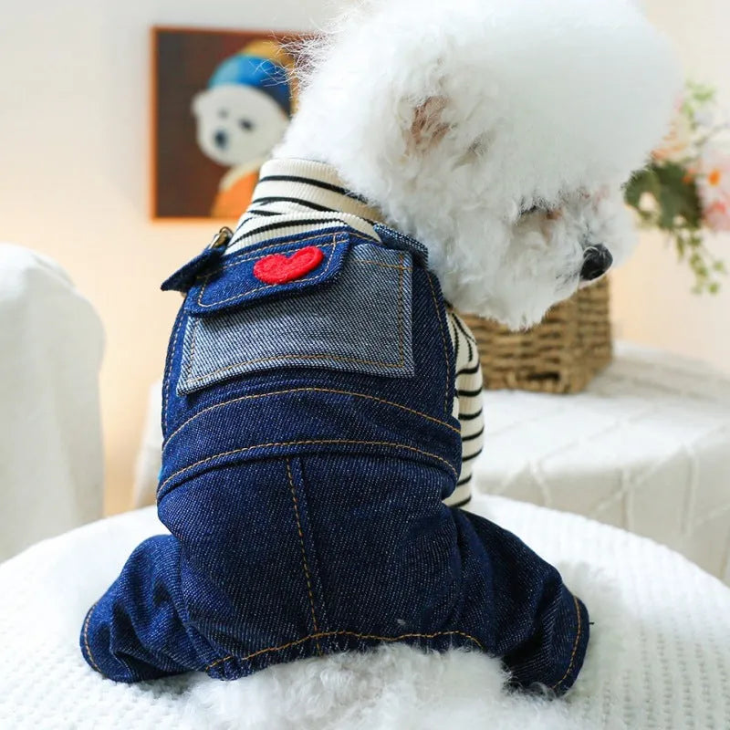 Retro denim suspender pants for small to medium dogs, four-legged princess style, CWQ Retro Denim colour